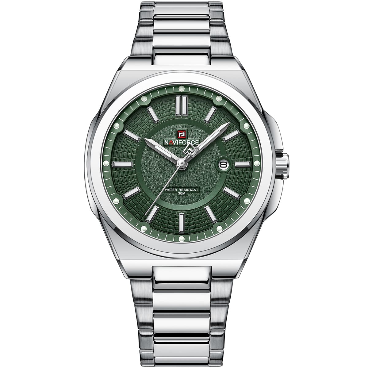 Naviforce NF9212-S-GN Men's Watch – Green Dial & Silver Steel Strap