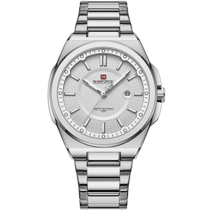 Naviforce NF9212-S-W Men's Watch – White Dial & Silver Steel Bracelet