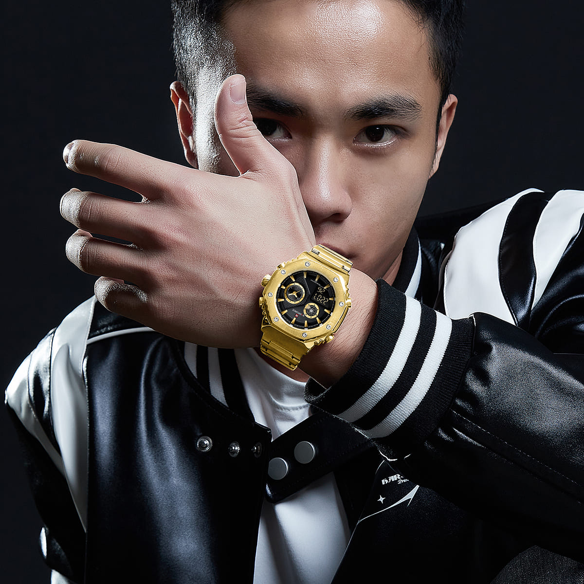 Naviforce NF9216S-G-B Men's Round Digital-Analog Watch – Gold Case, Black Dial & Gold Metal Strap – view 6