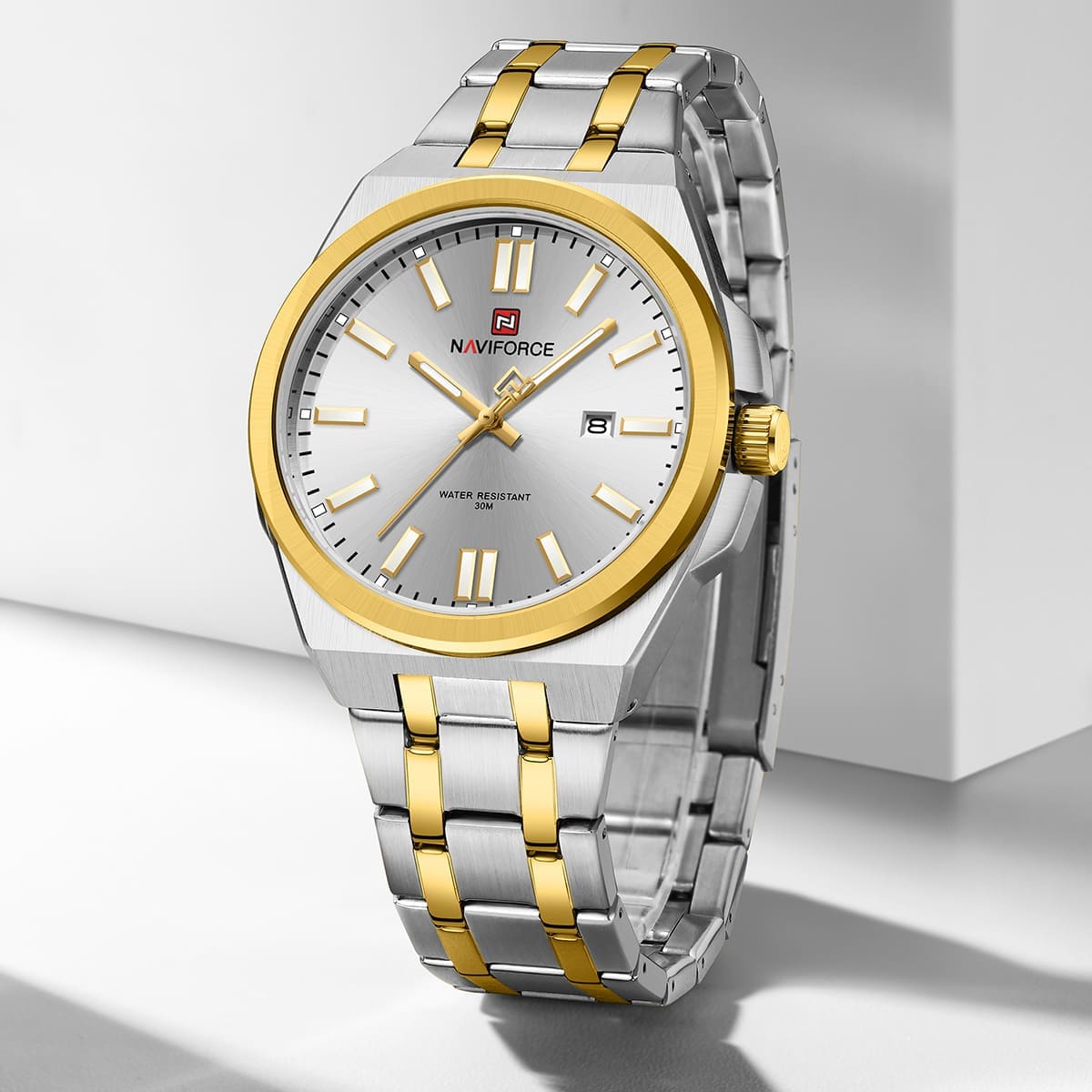 Naviforce NF9226-S-W-G Men's Watch – White Dial & Silver-Gold Two-Tone Strap – view 3