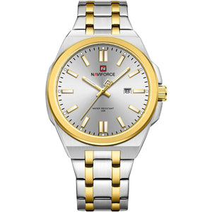 Naviforce NF9226-S-W-G Men's Watch – White Dial & Silver-Gold Two-Tone Strap
