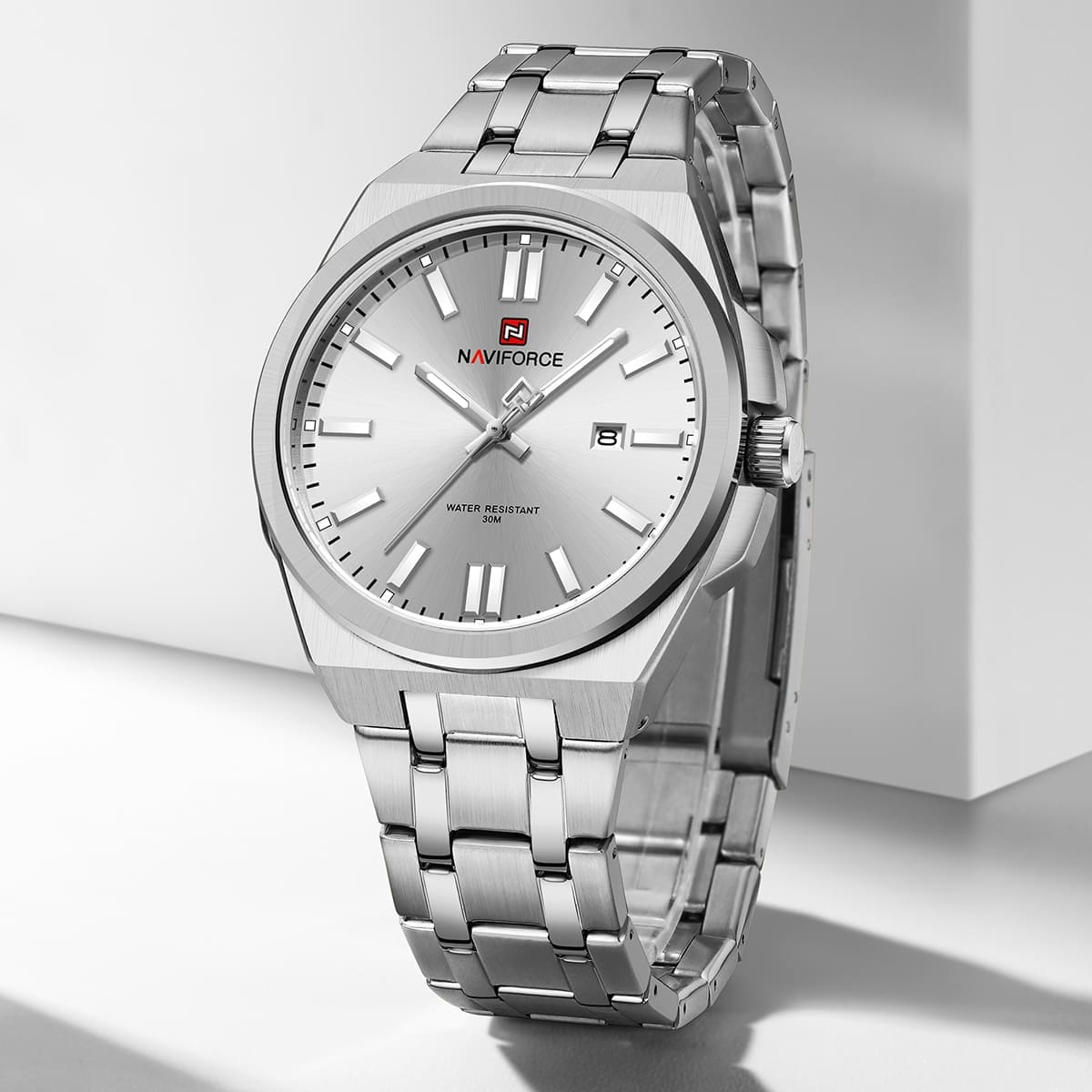 Naviforce NF9226-S-W-S Men's Business Watch – White Dial & Silver Steel Bracelet – view 3