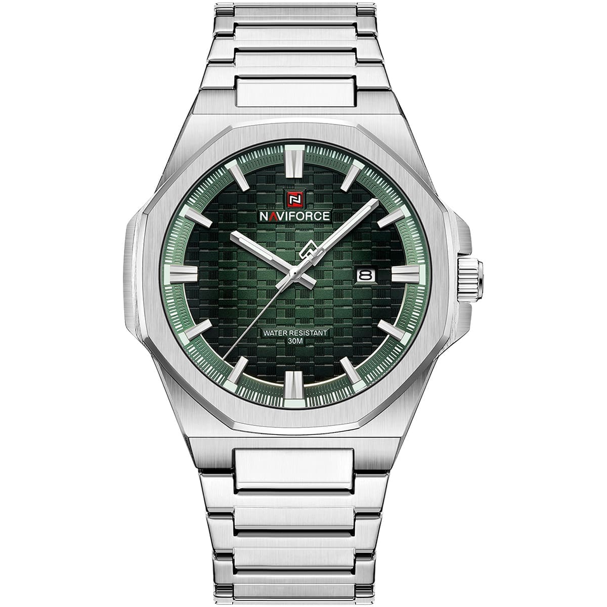 Naviforce NF9245-S-GN-S Men's Watch – Green Dial & Silver Steel Bracelet