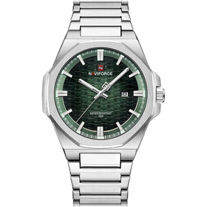Naviforce NF9245-S-GN-S Men's Watch – Green Dial & Silver Steel Bracelet