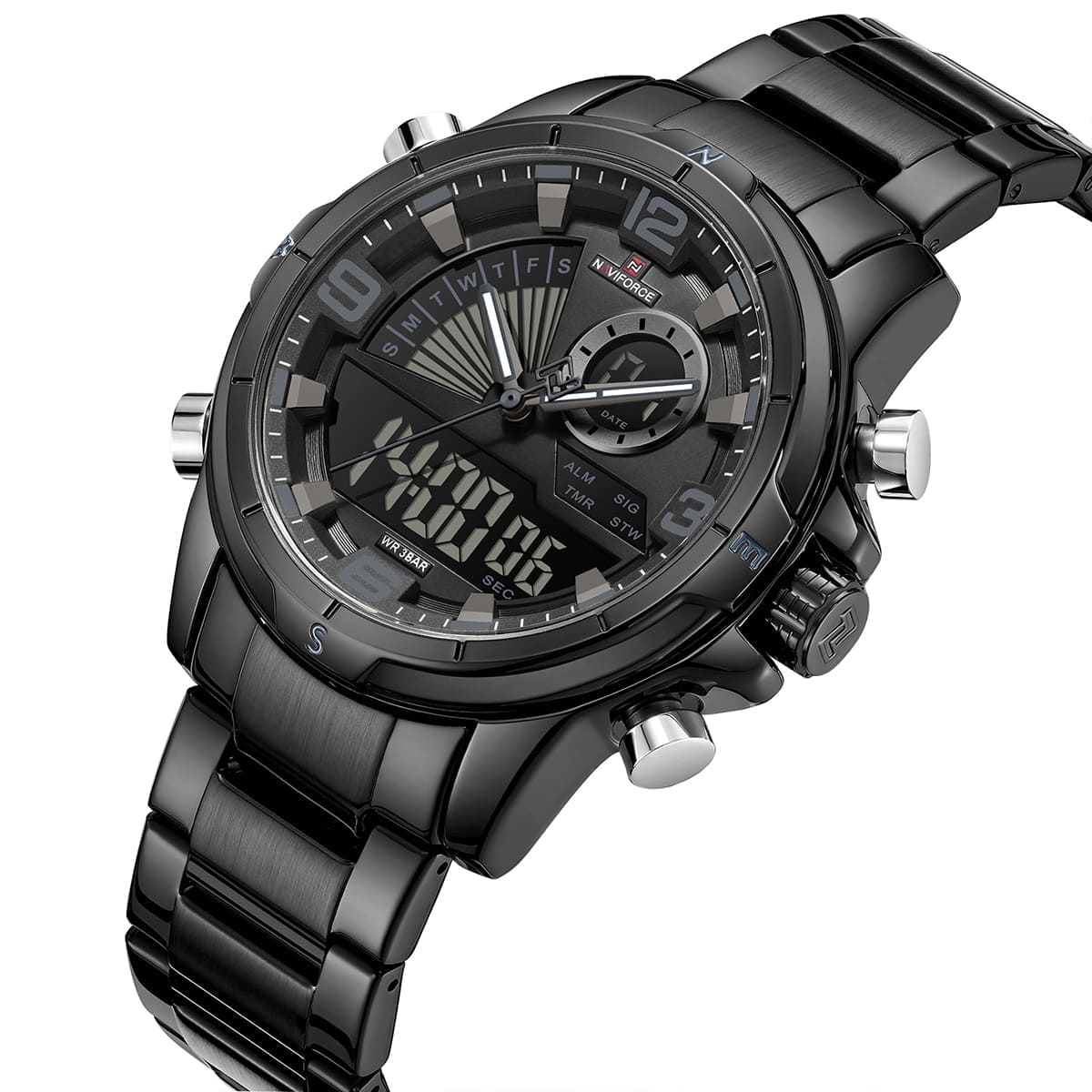 Naviforce NF9257-B-B-B Men's Digital-Analog Watch – Black Dial & Black Steel Strap – view 2