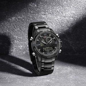 Naviforce NF9257-B-B-B Men's Digital-Analog Watch – Black Dial & Black Steel Strap – view 3