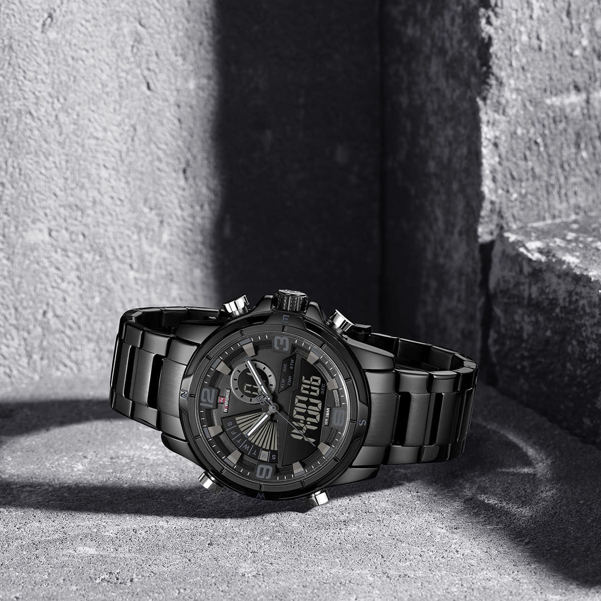 Naviforce NF9257-B-B-B Men's Digital-Analog Watch – Black Dial & Black Steel Strap – view 4