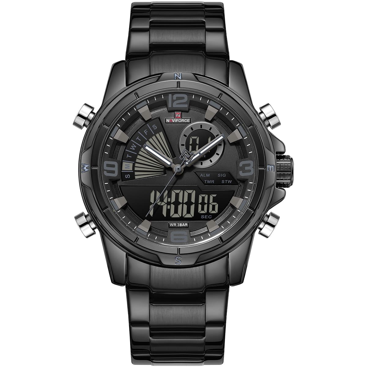 Naviforce NF9257-B-B-B Men's Digital-Analog Watch – Black Dial & Black Steel Strap