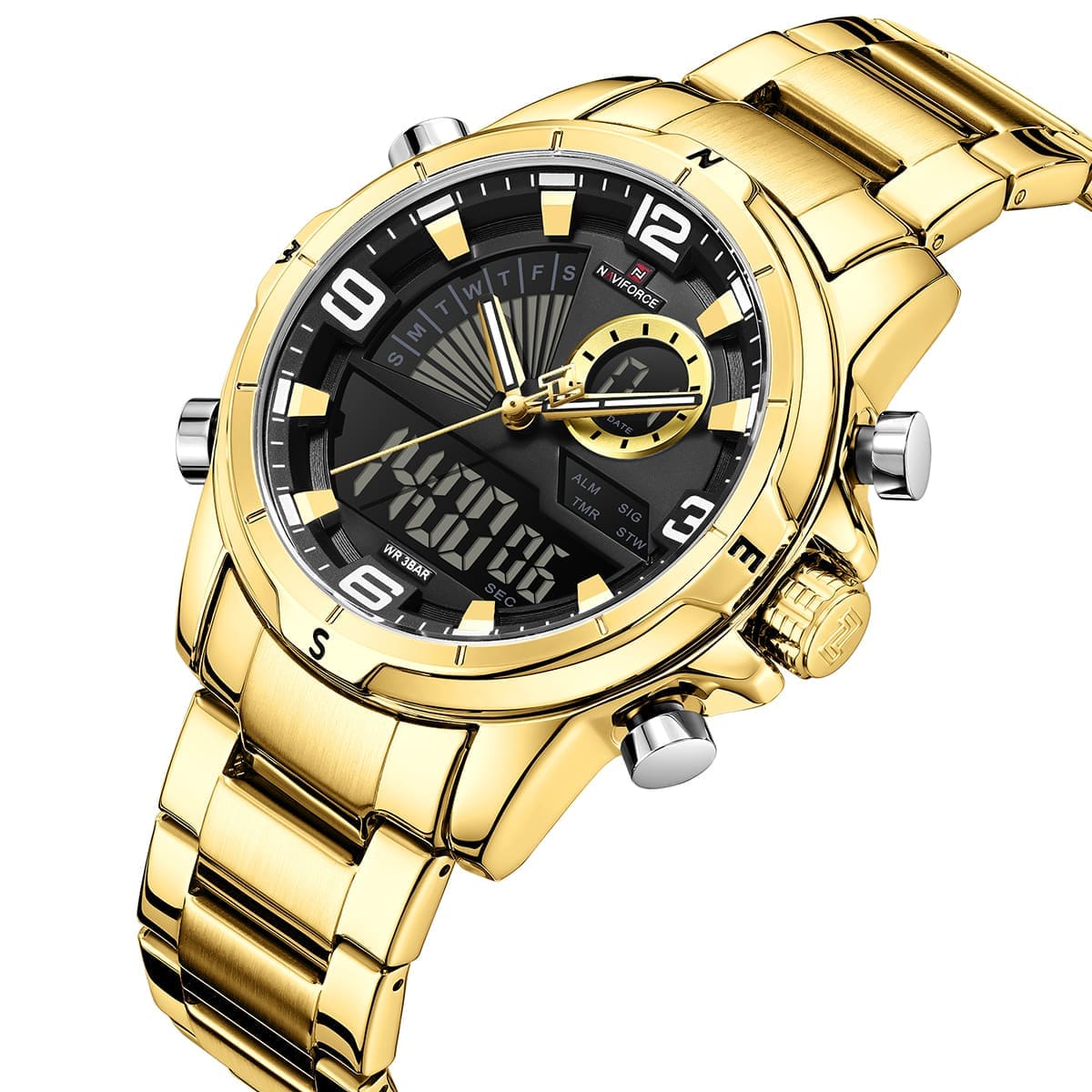 Naviforce NF9257-G-B-G Men's Digital-Analog Watch – Black Dial & Gold Steel Bracelet – view 2