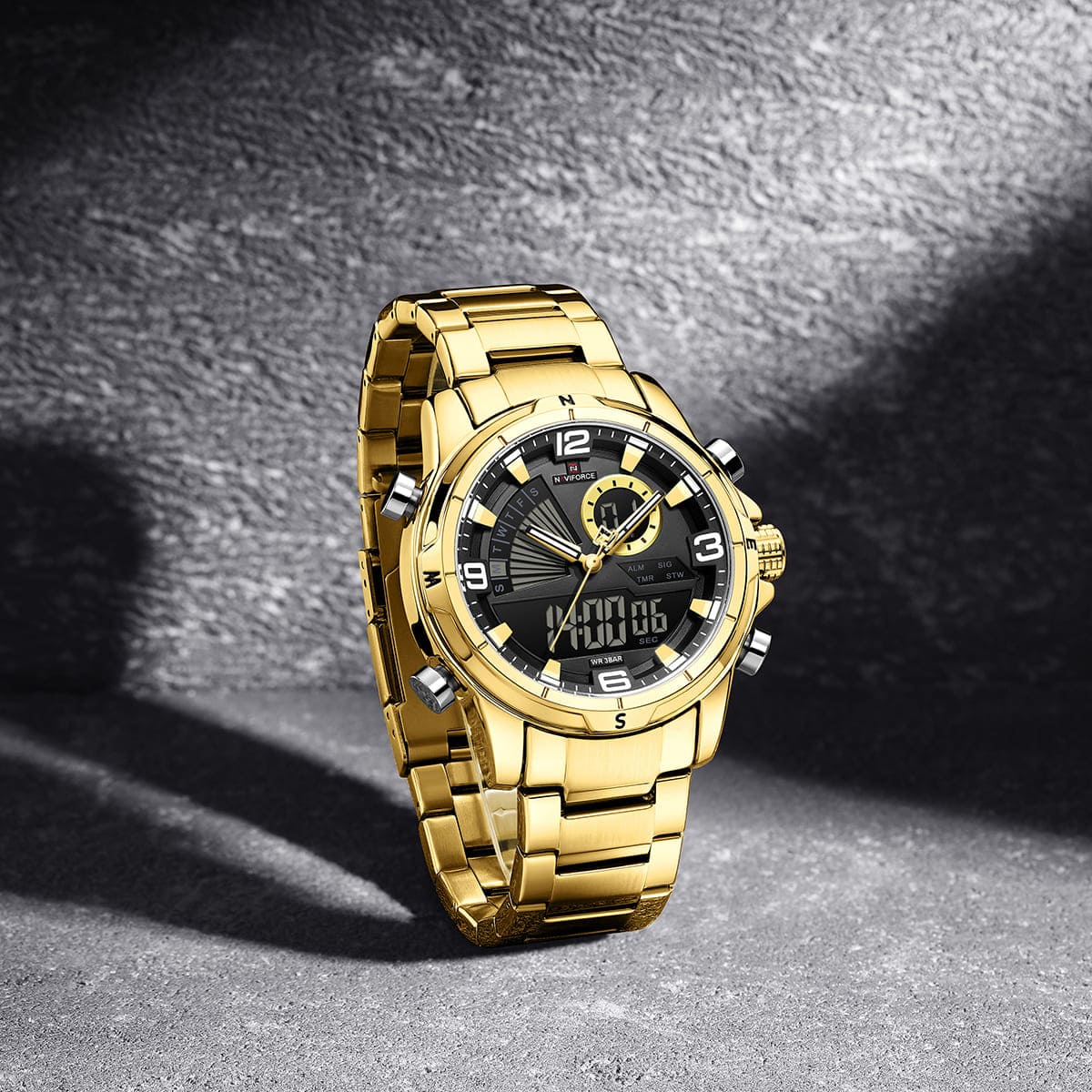 Naviforce NF9257-G-B-G Men's Digital-Analog Watch – Black Dial & Gold Steel Bracelet – view 3