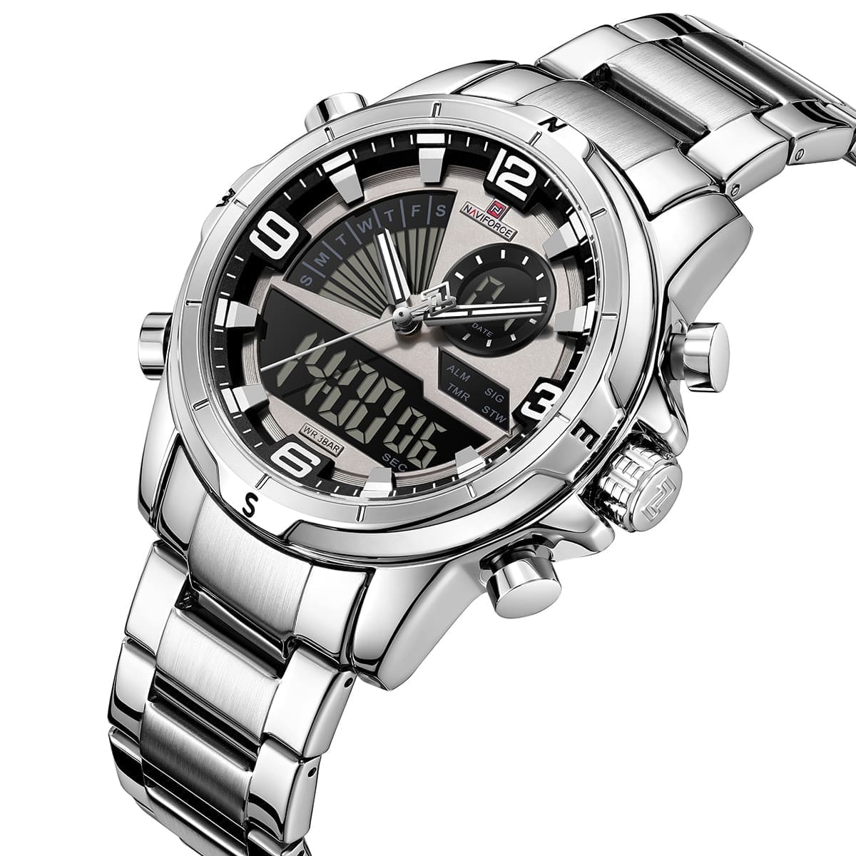 Naviforce NF9257-S-GY-S Men's Digital-Analog Watch – Gray Dial & Silver Steel Strap – view 2