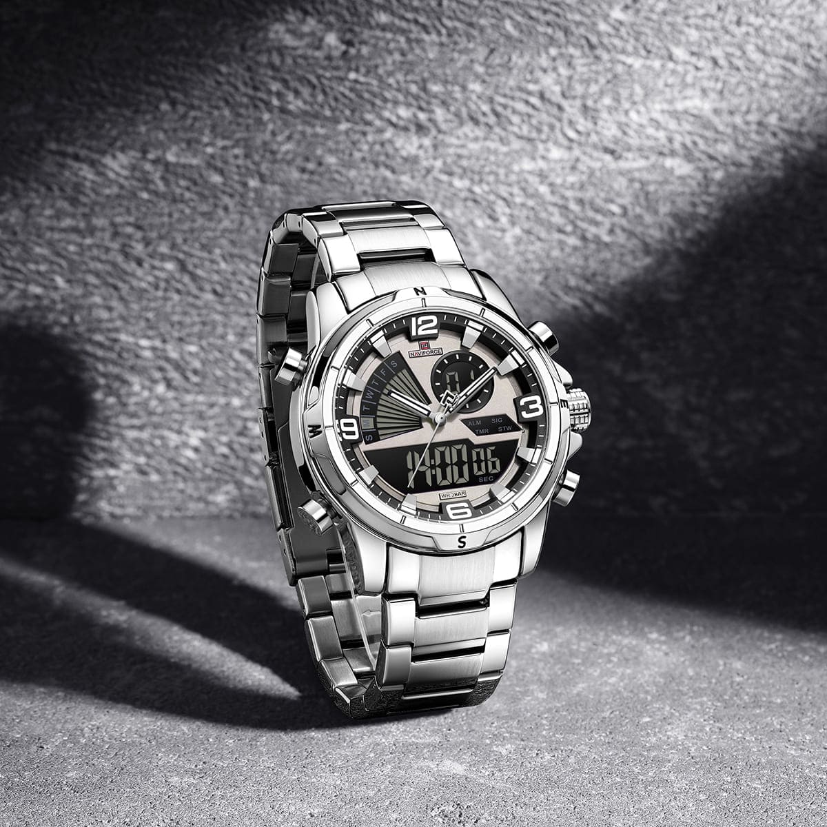 Naviforce NF9257-S-GY-S Men's Digital-Analog Watch – Gray Dial & Silver Steel Strap – view 3