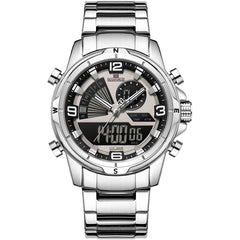 Naviforce NF9257-S-GY-S Men's Digital-Analog Watch – Gray Dial & Silver Steel Strap