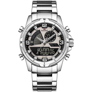 Naviforce NF9257-S-GY-S Men's Digital-Analog Watch – Gray Dial & Silver Steel Strap