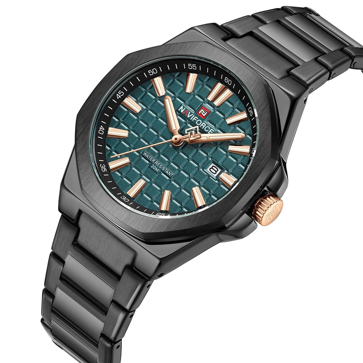 Naviforce NF9258-B-GN-B Men's Watch – Green Dial & Black Steel Strap – view 2