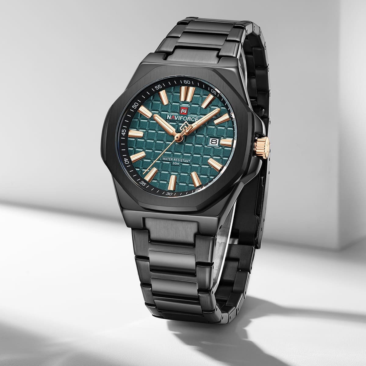 Naviforce NF9258-B-GN-B Men's Watch – Green Dial & Black Steel Strap – view 3