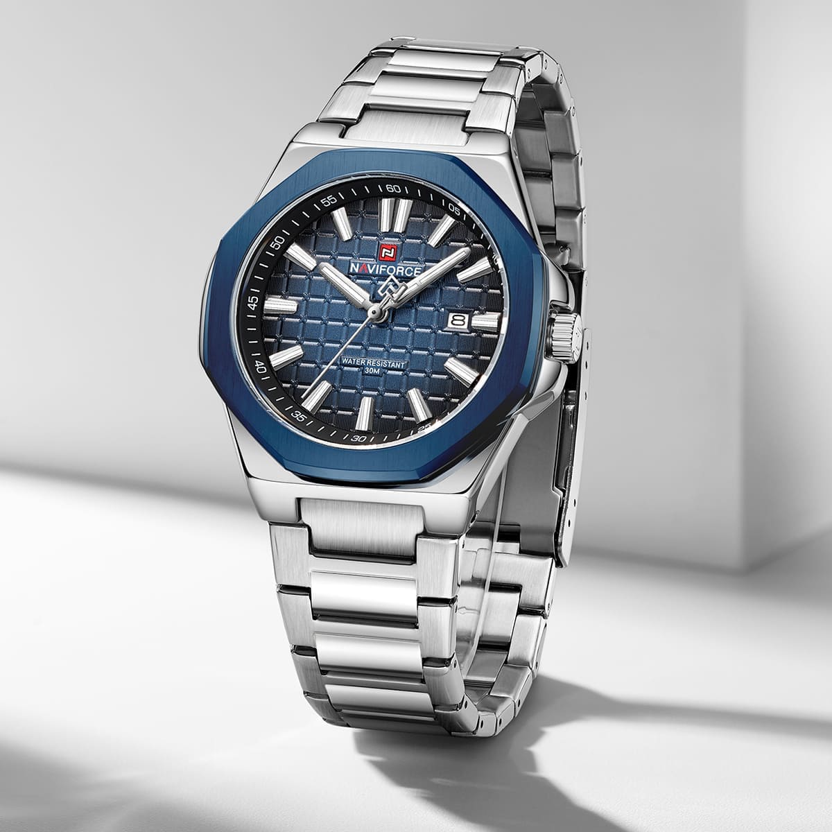 Naviforce NF9258-S-BE-S Men's Watch – Blue Dial & Silver Steel Strap – view 3