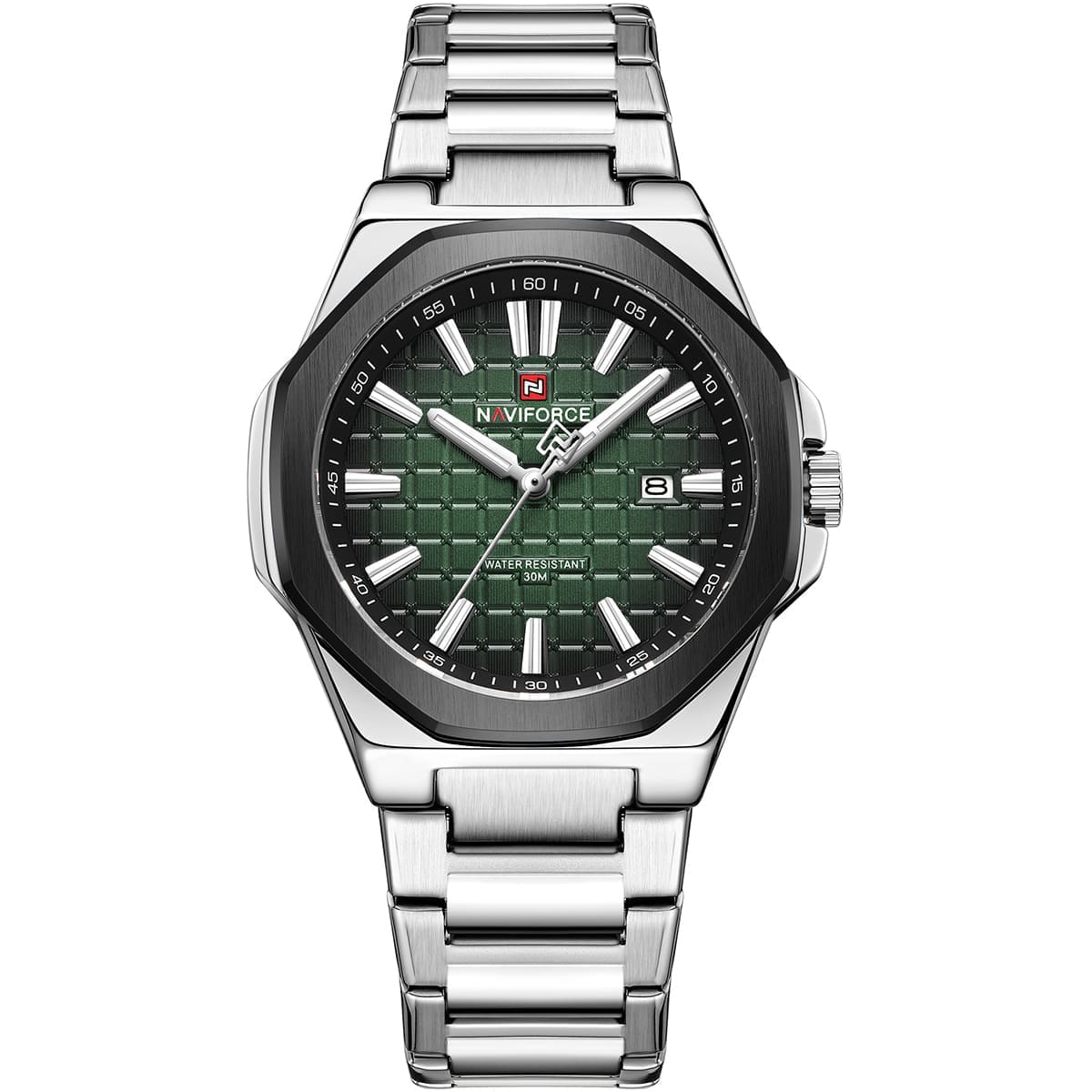 Naviforce NF9258-S-GN-S Men's Watch – Green Dial & Silver Steel Strap