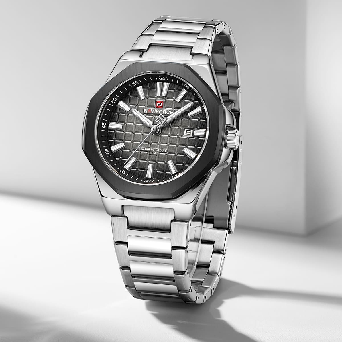 Naviforce NF9258-S-GY-S Men's Watch – Gray Dial & Silver Steel Strap – view 3