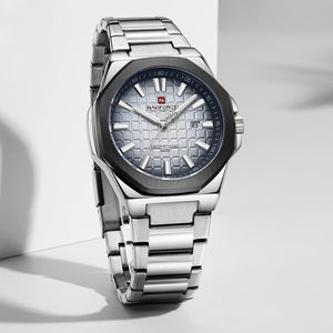Naviforce NF9258-S-W-S Men's Watch – White Dial & Silver Steel Strap – view 4