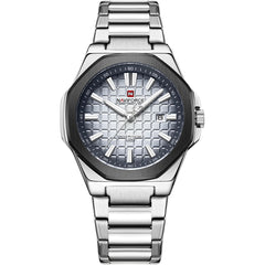Naviforce NF9258-S-W-S Men's Watch – White Dial & Silver Steel Strap
