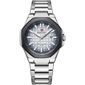Naviforce NF9258-S-W-S Men's Watch – White Dial & Silver Steel Strap