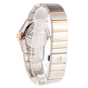 Omega Constellation 123.20.38.21.58.001 men's automatic watch, 38mm two-tone stainless steel and yellow gold-tone case, champagne Supernova dial, Roman numeral bezel, two-tone gold bracelet – back and clasp view, alternate