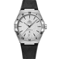 Omega Constellation 131.12.41.21.06.001 men's automatic watch, 41mm stainless steel case, grey dial, black rubber strap – front view