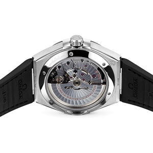 Omega Constellation 131.33.41.21.06.001 men's automatic watch, 41mm stainless steel case, grey dial, black leather strap – caseback view