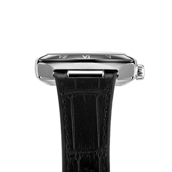 Omega Constellation 131.33.41.21.06.001 men's automatic watch, 41mm stainless steel case, grey dial, black leather strap – side profile view