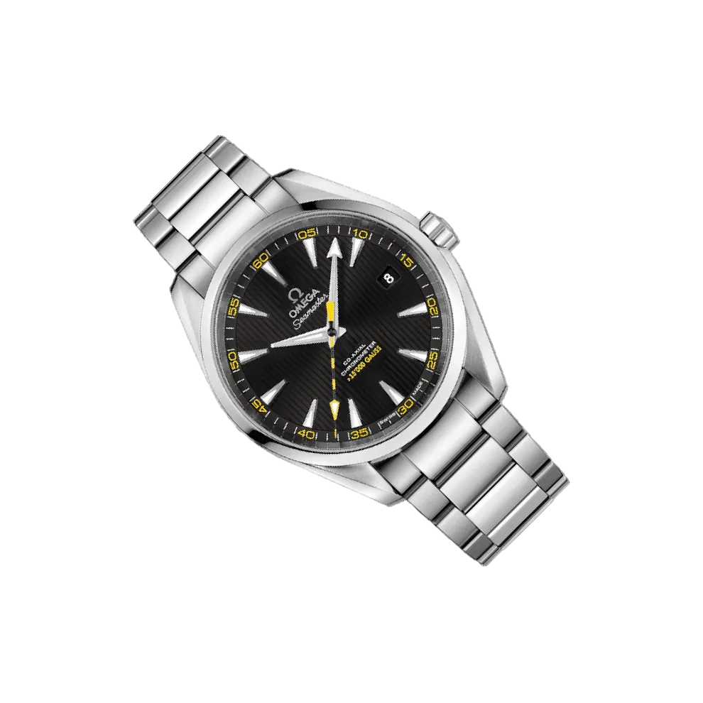 Omega Seamaster Aqua Terra 150M >15,000 Gauss 231.10.42.21.01.002 men's automatic watch, black dial, steel bracelet – left angle view