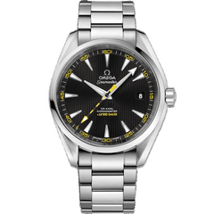 Omega Seamaster Aqua Terra 150M >15,000 Gauss 231.10.42.21.01.002 men's automatic watch, 41.5mm stainless steel case, black dial with yellow accents, steel bracelet – front view