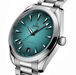 Omega Seamaster Aqua Terra 150M 220.10.41.21.03.006 men's automatic watch, 41mm stainless steel case, turquoise dial, steel bracelet – dial close-up