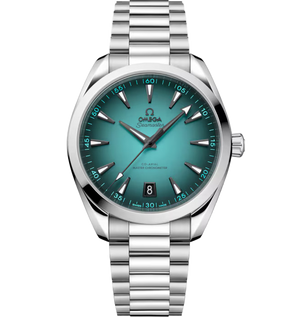 Omega Seamaster Aqua Terra 150M 220.10.41.21.03.006 men's automatic watch, 41mm stainless steel case, turquoise dial, steel bracelet – full front view