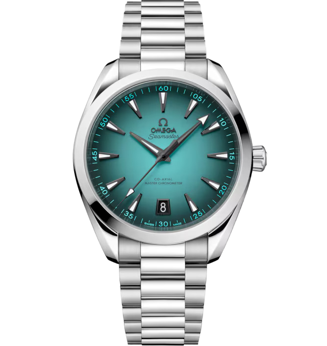Omega Seamaster Aqua Terra 150M 220.10.41.21.03.006 men's automatic watch, 41mm stainless steel case, turquoise dial, steel bracelet – full front view
