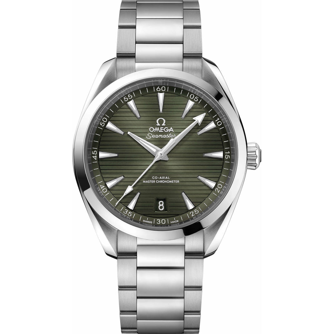 Omega Seamaster Aqua Terra 150M 220.10.41.21.10.001 men's automatic watch, 41mm stainless steel case, green teak dial, steel bracelet – front view