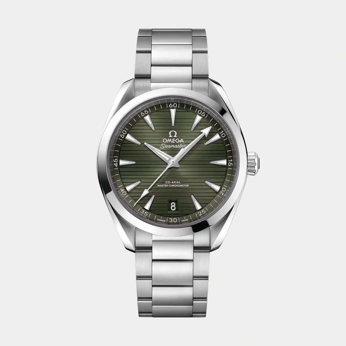 Omega Seamaster Aqua Terra 150M 220.10.41.21.10.001 men's automatic watch, 41mm stainless steel case, green teak dial, steel bracelet – full front view