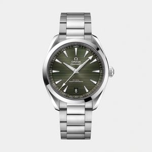 Omega Seamaster Aqua Terra 150M 220.10.41.21.10.001 men's automatic watch, 41mm stainless steel case, green teak dial, steel bracelet – full front view