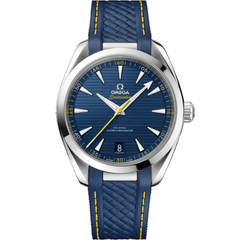 Omega Seamaster Aqua Terra 150M 220.12.41.21.03.009 men's automatic watch, 41mm stainless steel case, blue dial, blue rubber strap – front view