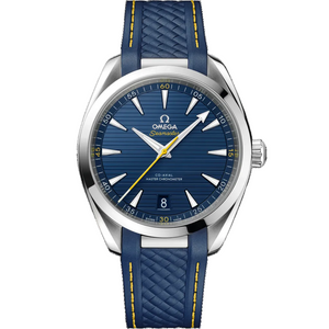 Omega Seamaster Aqua Terra 150M 220.12.41.21.03.009 men's automatic watch, 41mm stainless steel case, blue dial, blue rubber strap – front view