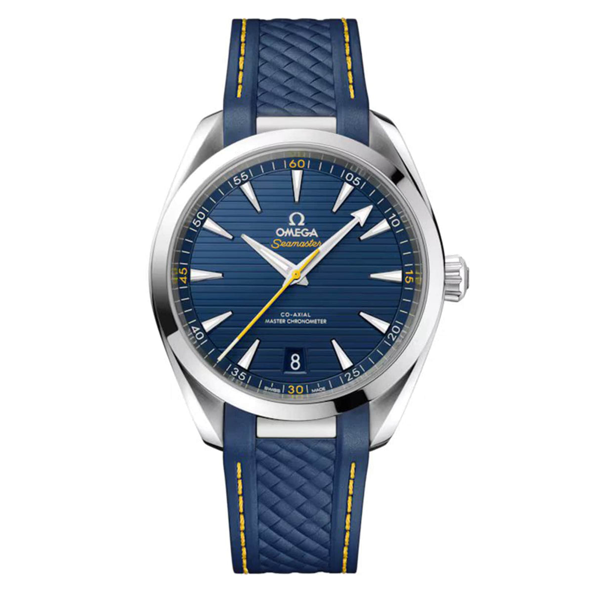 Omega Seamaster Aqua Terra 150M 220.12.41.21.03.009 men's automatic watch, 41mm stainless steel case, blue dial, blue rubber strap – full front view