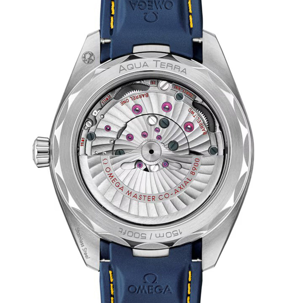 Omega Seamaster Aqua Terra 150M 220.12.41.21.03.009 men's automatic watch, 41mm stainless steel – transparent caseback showing the automatic movement