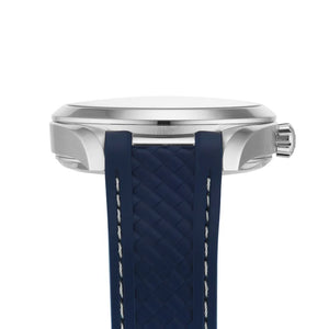 Omega Seamaster Aqua Terra 150M 220.12.41.21.06.001 men's automatic watch, 41mm stainless steel case, grey dial, blue rubber strap – side profile view