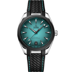 Omega Seamaster Aqua Terra 150M 220.32.41.21.03.001 men's automatic watch, 41mm stainless steel case, turquoise dial, black rubber strap – front view