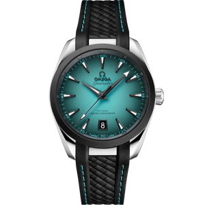Omega Seamaster Aqua Terra 150M 220.32.41.21.03.001 men's automatic watch, 41mm stainless steel case, turquoise dial, black rubber strap – full front view