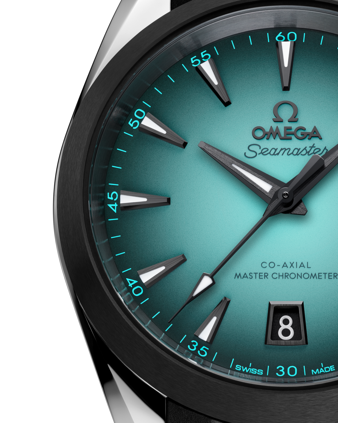 Omega Seamaster Aqua Terra 150M 220.32.41.21.03.001 men's automatic watch – turquoise gradient dial side close-up