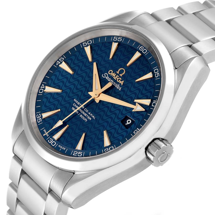 Omega Seamaster Aqua Terra 150M 231.10.42.21.03.006 men's automatic watch – blue dial and bracelet angle detail close-up