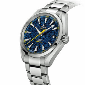Omega Seamaster Aqua Terra 150M 231.10.42.21.03.006 men's automatic watch, 41.5mm stainless steel case, blue dial, steel bracelet – left angle view