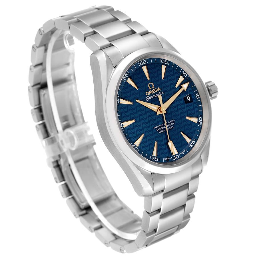 Omega Seamaster Aqua Terra 150M 231.10.42.21.03.006 men's automatic watch, 41.5mm stainless steel case, blue dial, steel bracelet – right angle view