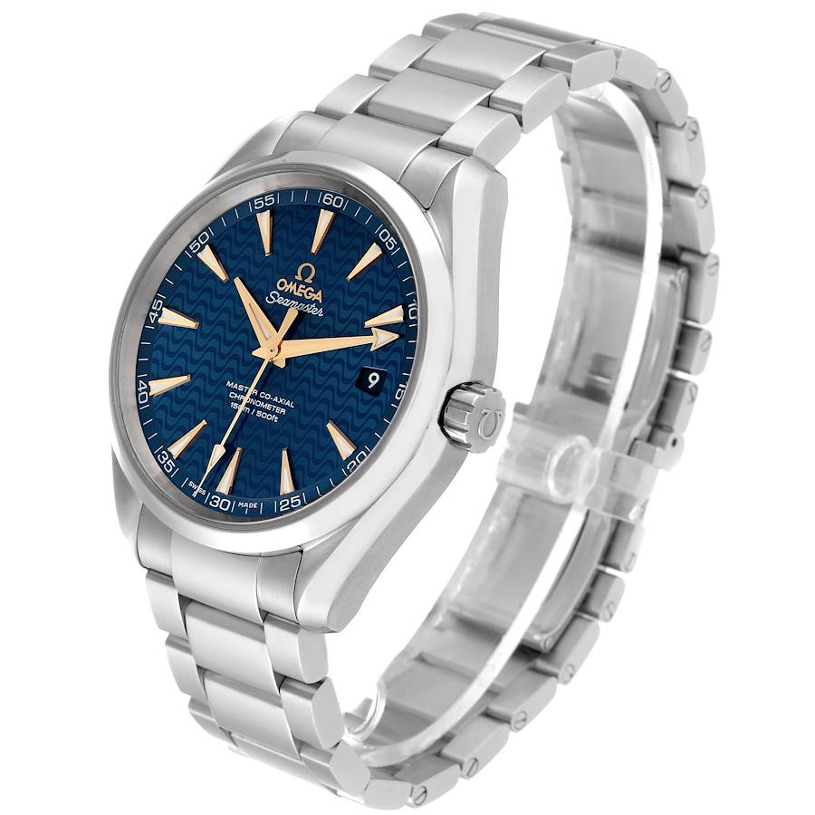 Omega Seamaster Aqua Terra 150M 231.10.42.21.03.006 men's automatic watch, blue dial, steel bracelet – side angle view